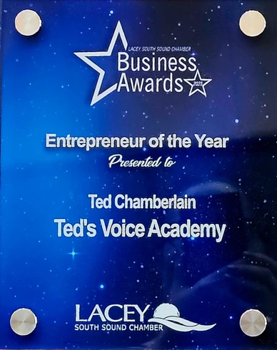 Lacey South Sound Chamber Entrepreneur of the Year 2025 — Ted Chamberlain with trophy