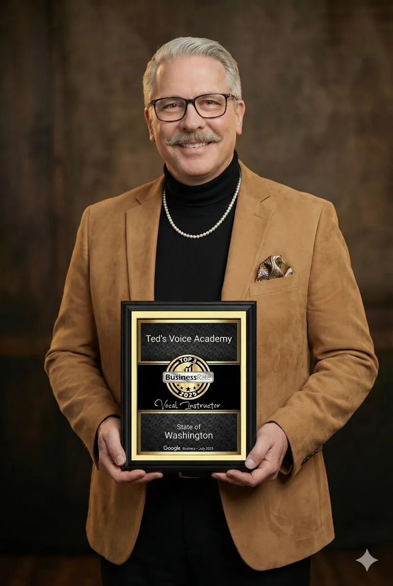 Ted Chamberlain holding Top Business award plaque