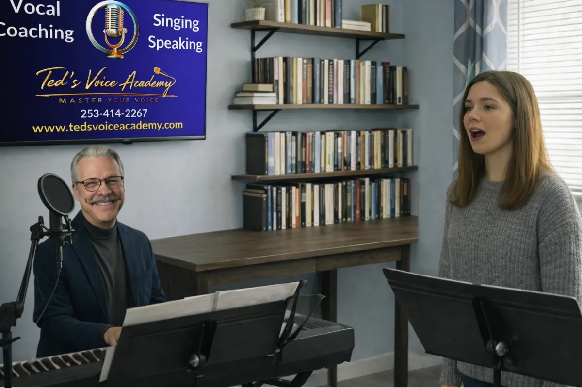 Ted coaching a singing student in the studio